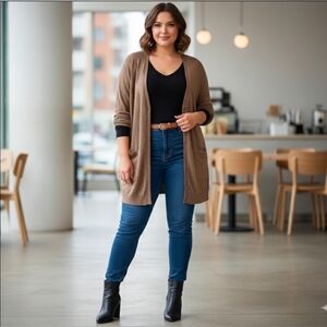 Eileen Fisher Organic Linen Blend V Neck Brown Cardigan